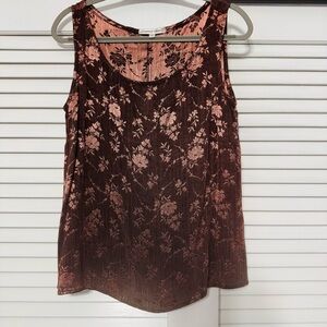 Sleeveless copper shimmery top - beautiful floral pattern size Medium